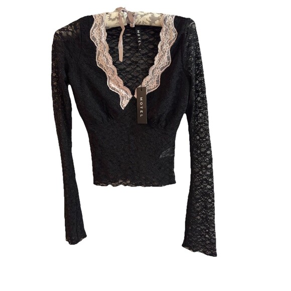 Motel Rocks Chantal Lace Top Women's Medium Black Pink Y2K Fairygoth Whimsical - Picture 5 of 10